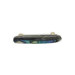 Sterling Silver Purple Abalone Shell Bar Brooch Pin Vintage
